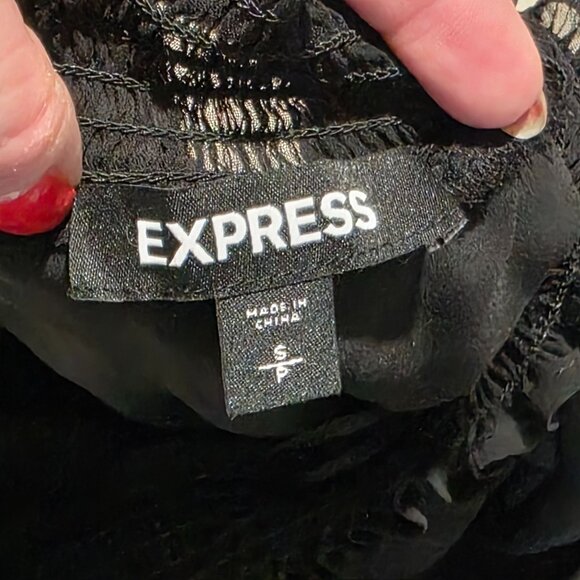 Express Layered Ruffle Mini Dress Womens Small Black Sheer Smocked Neck Waist - Picture 7 of 12